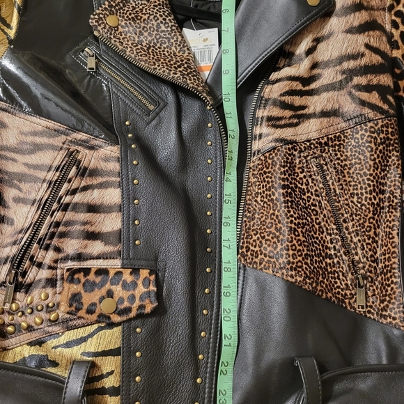 Michael Kors Leather Belt Jacket Chettah Animal Print Fur Studded Biker Jacket - Picture 13 of 16